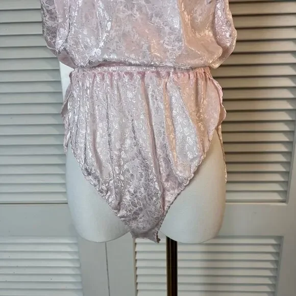 Natori Pink Satin Lace Bodysuit Small Vintage Style Lingerie Teddy Sleepwear - Picture 5 of 7